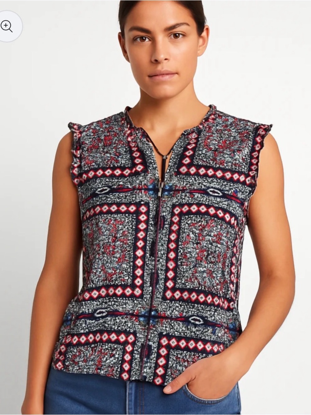 Tommy Hilfiger Sleeveless Floral Patchwork Blouse in Navy, Red & Mint. Wmn’s Med